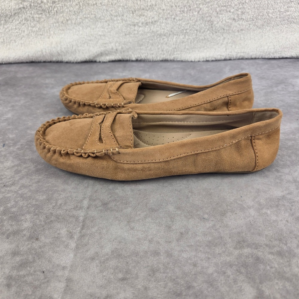 Dexflex Comfort Tan Faux Suede Penny Loafer Flats Womens Size 12 Slip On Shoes